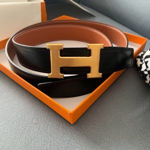 HERMES H BUCKLE & REVERSIBLE WIDE STRAP BELT